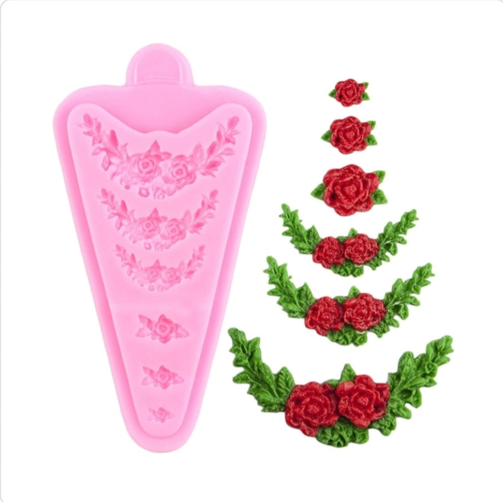 Rose with Leaf 6 in 1 Silicone Mould