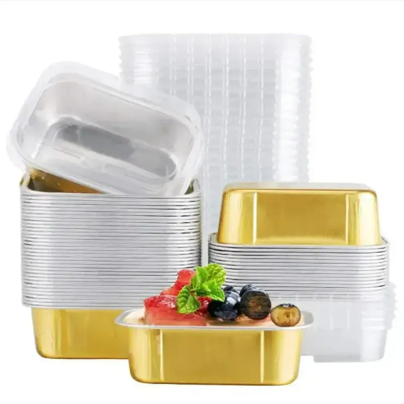 Rectangular Gold Aluminium Foil Baking Cup with Lid|MOQ 5
