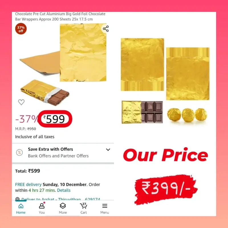 Gold Aluminium Foil Chocolate Wrapper(10*7inch) Approax 200 pcs