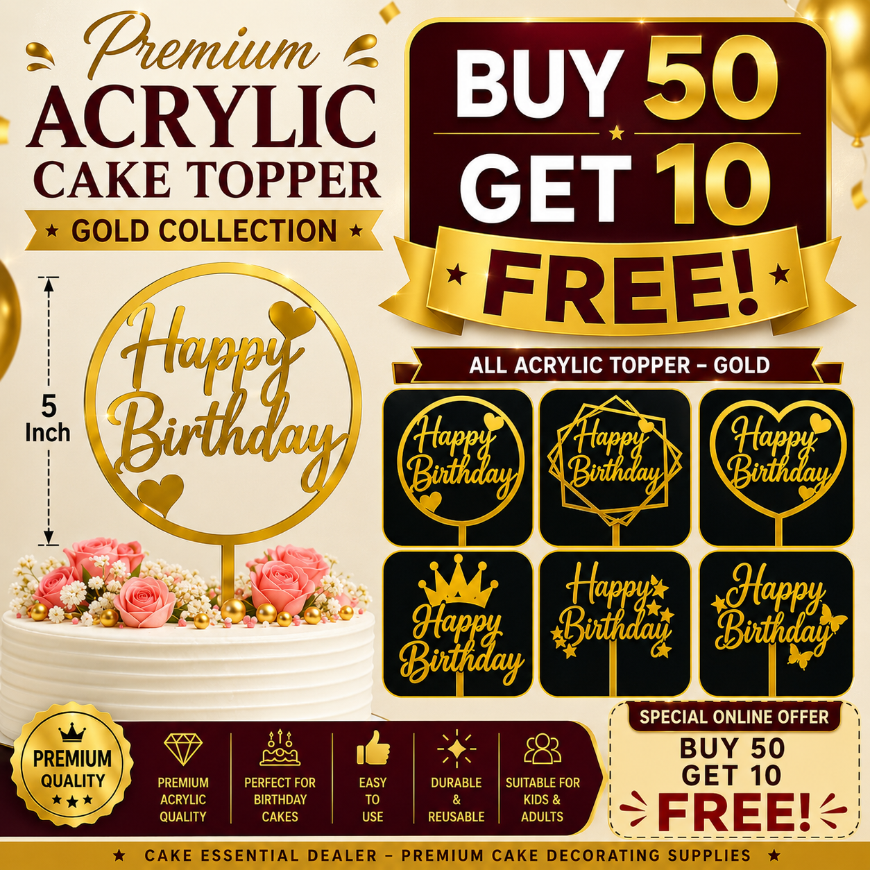 Happy Birthday 5inch Topper