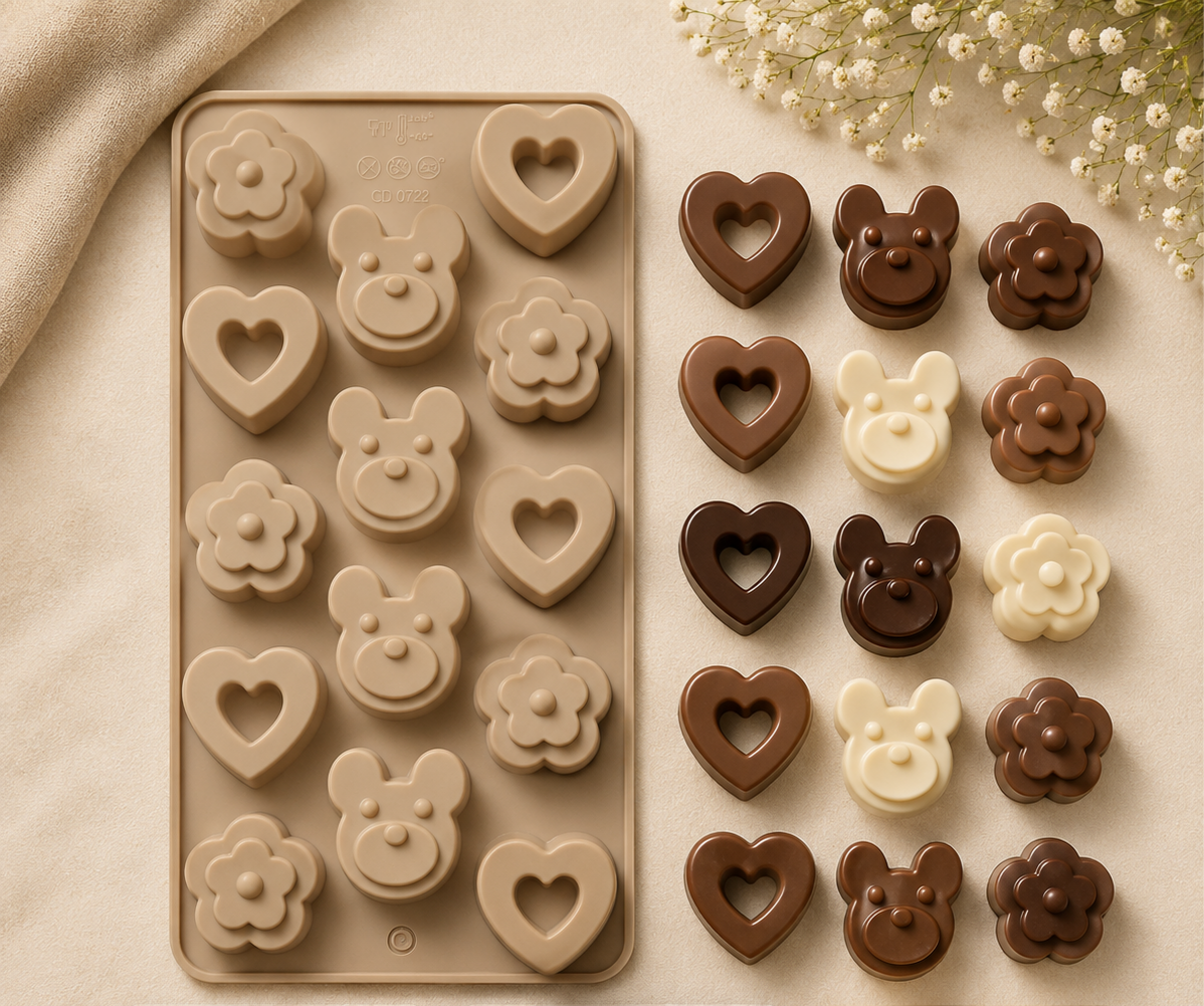Teddy,Heart & Flower Mould