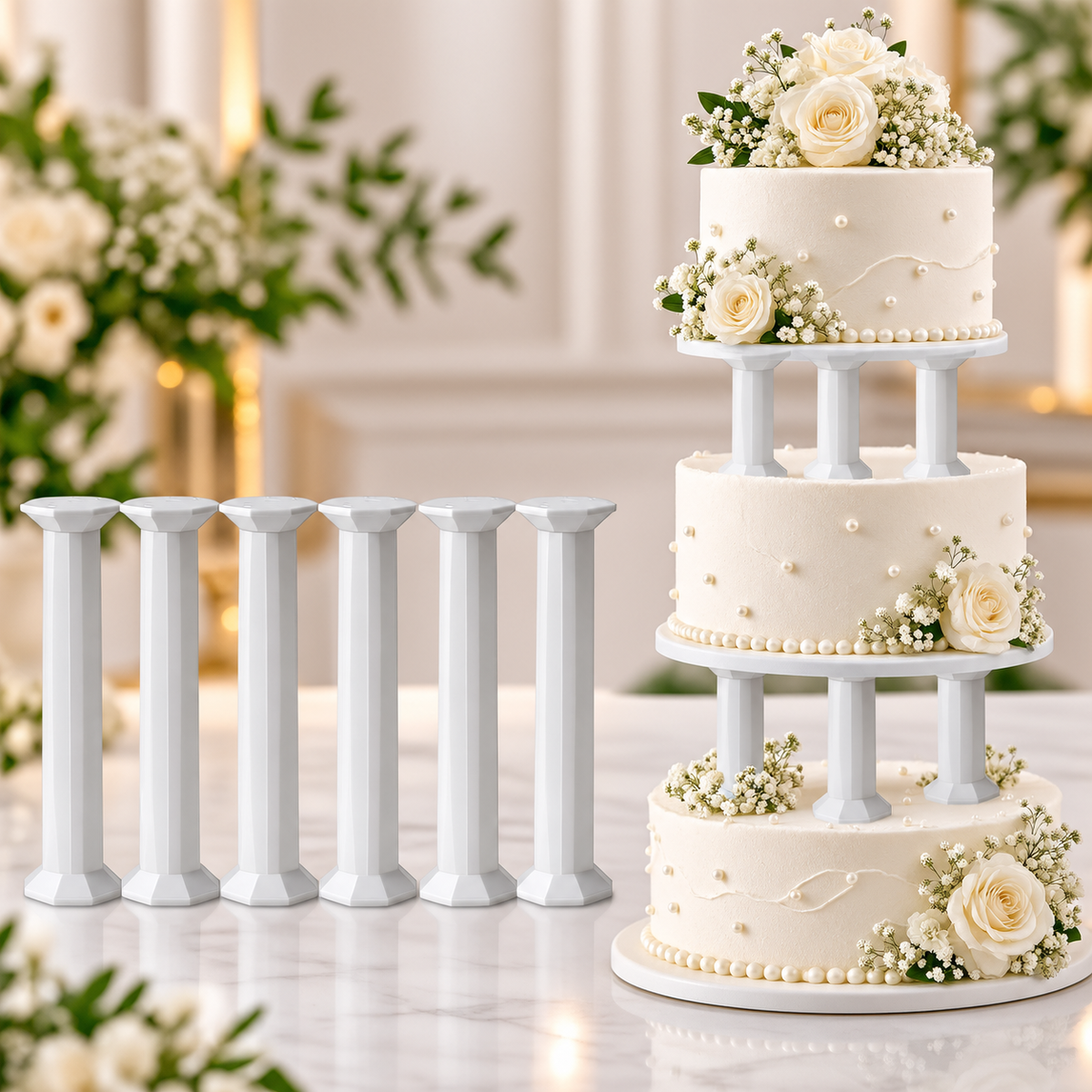 White Wedding Cake Pillar Stand