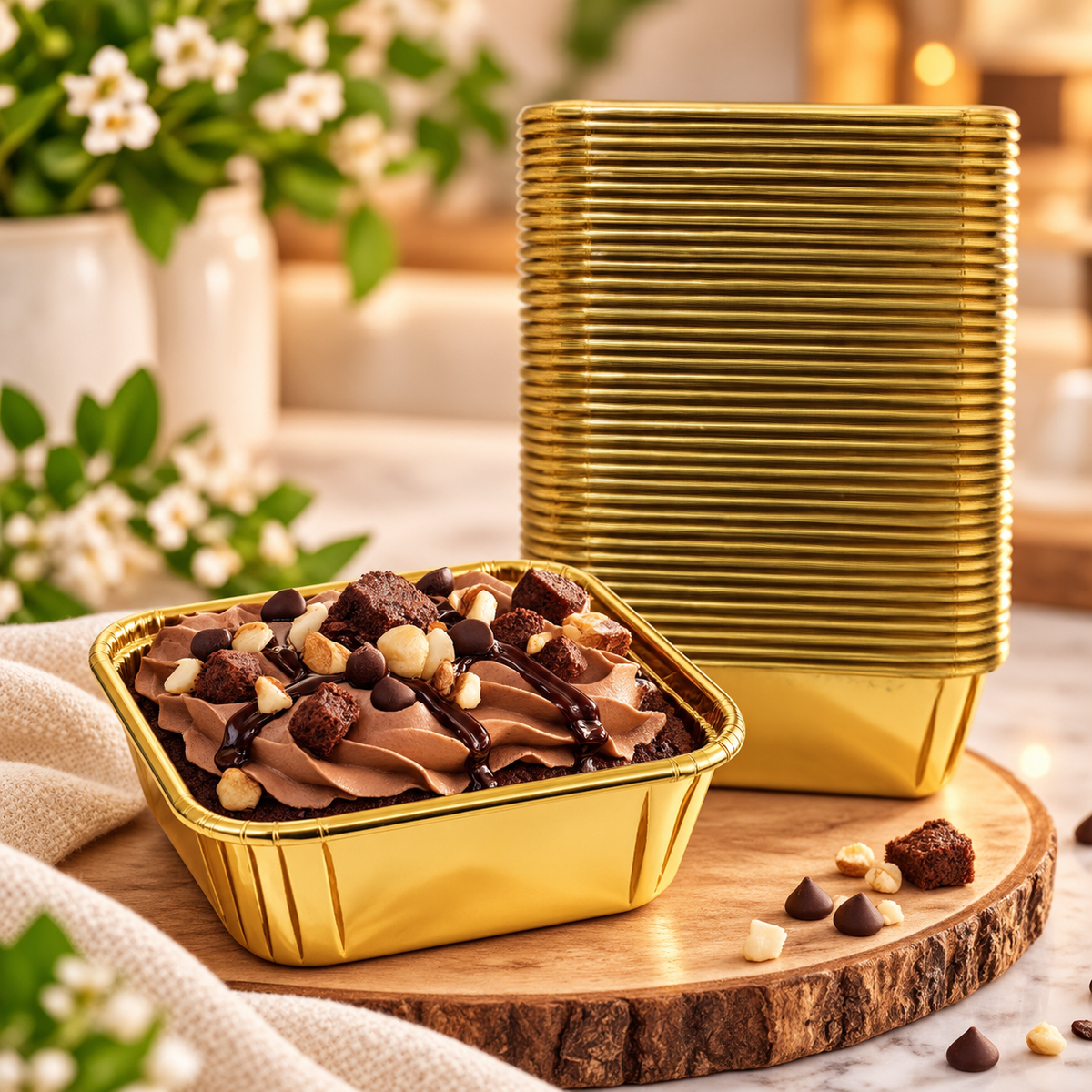 Rectangular Gold Cupcake Linear Without Lid