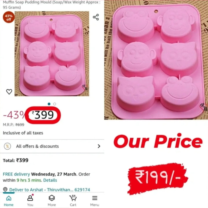 Frog,Owl & Monkey (6 Cavity) Mould